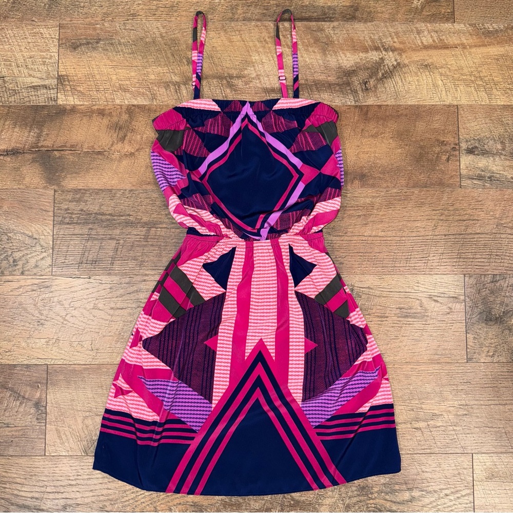 Express Geometric Print Elastic Waist Dress with Removable Straps - Picture 2 of 15